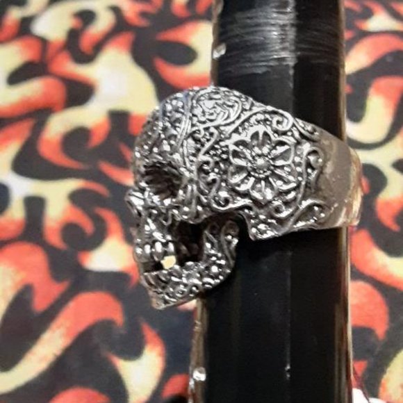 Sugar Skull Ring Sz 10 1/2 - Picture 3 of 4